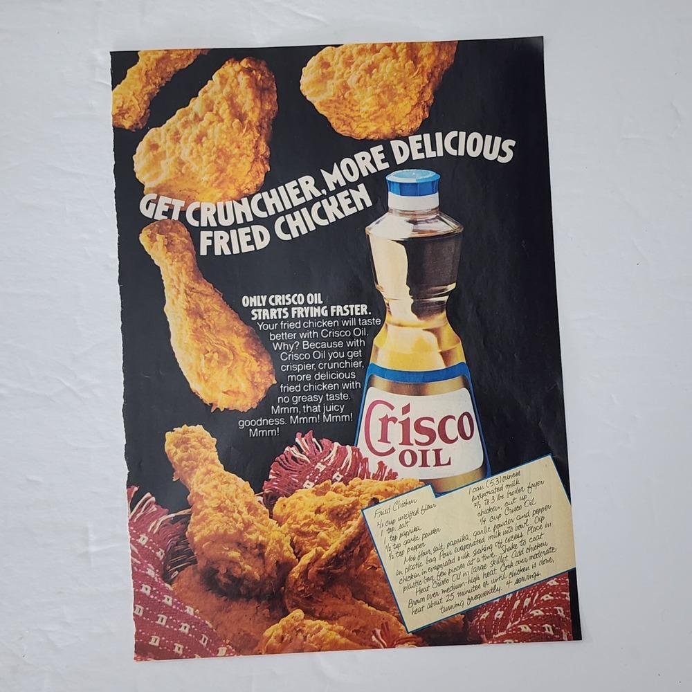 Vintage 1985 Crisco Oil Print Ad Fried Chicken Recipe Magazine Clipping 8x11